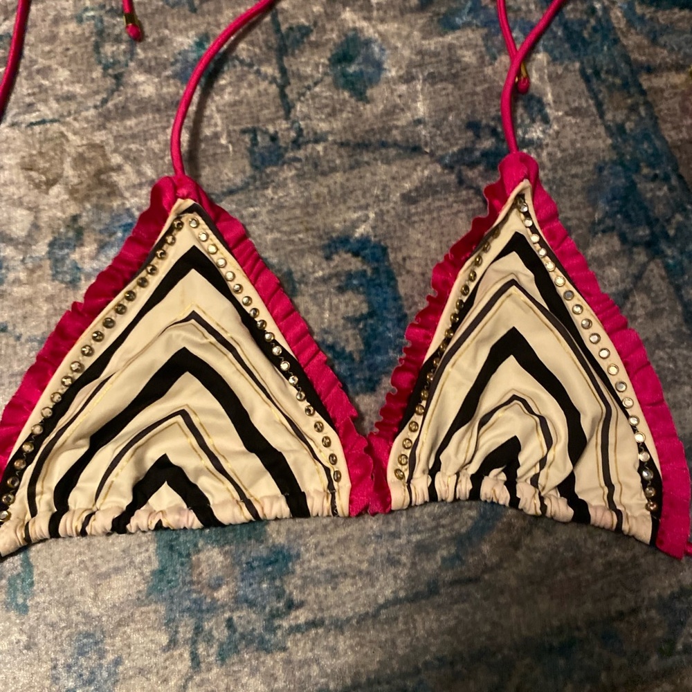 Victorias Secret Pink and Black Triangle Bikini Top